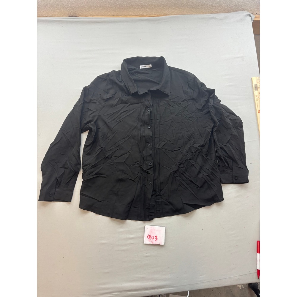 ETOSELL Womens 2XL Black Button Down Long Sleeve Pleated Front Blouse Top
